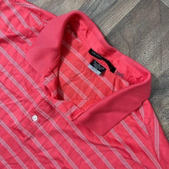 Tiger Woods Collection Nike Dri Fit Red Orange White Stripe Short Sleeve Polo XL - Picture 2 of 6